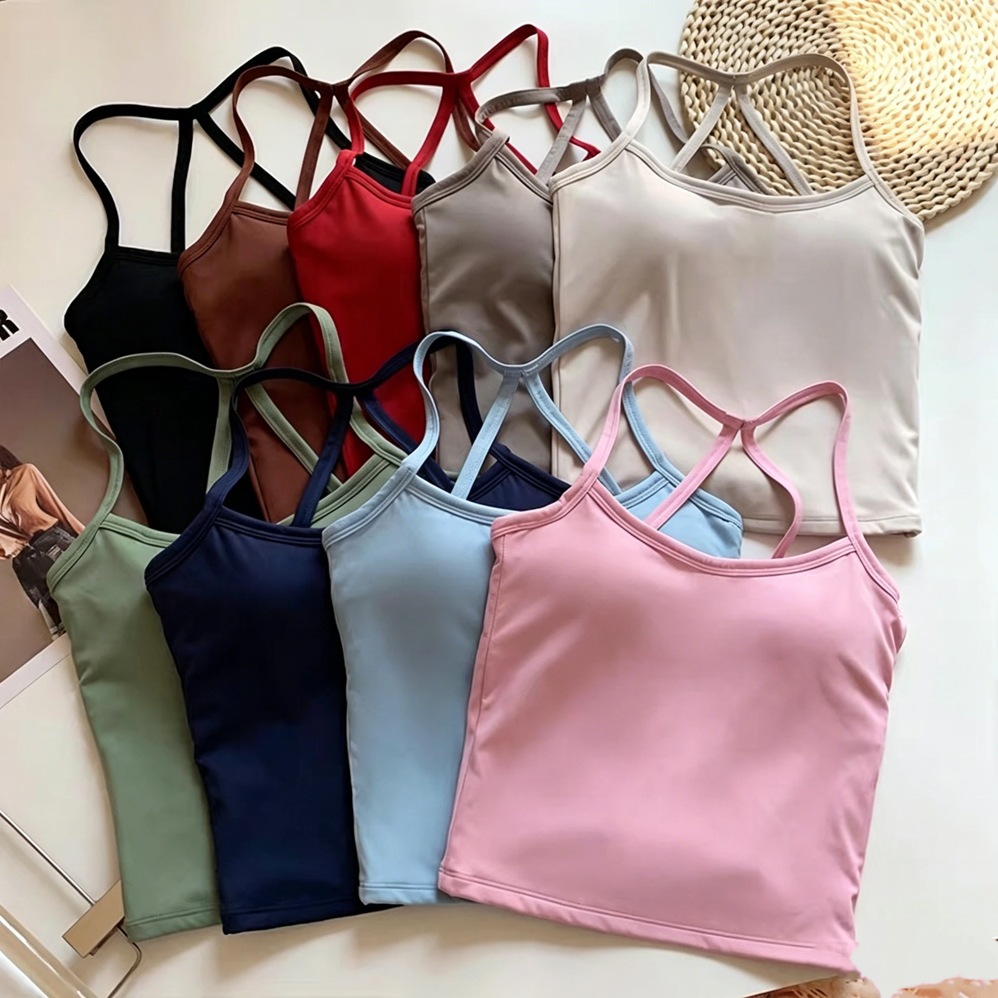 Damen Yoga Tanktop mit eingebauten Polstern, schnelltrocknendes, atmungsaktives Fitness-Top, Sportweste mit schönem Rückendesign für Lauftraining – Detail 5