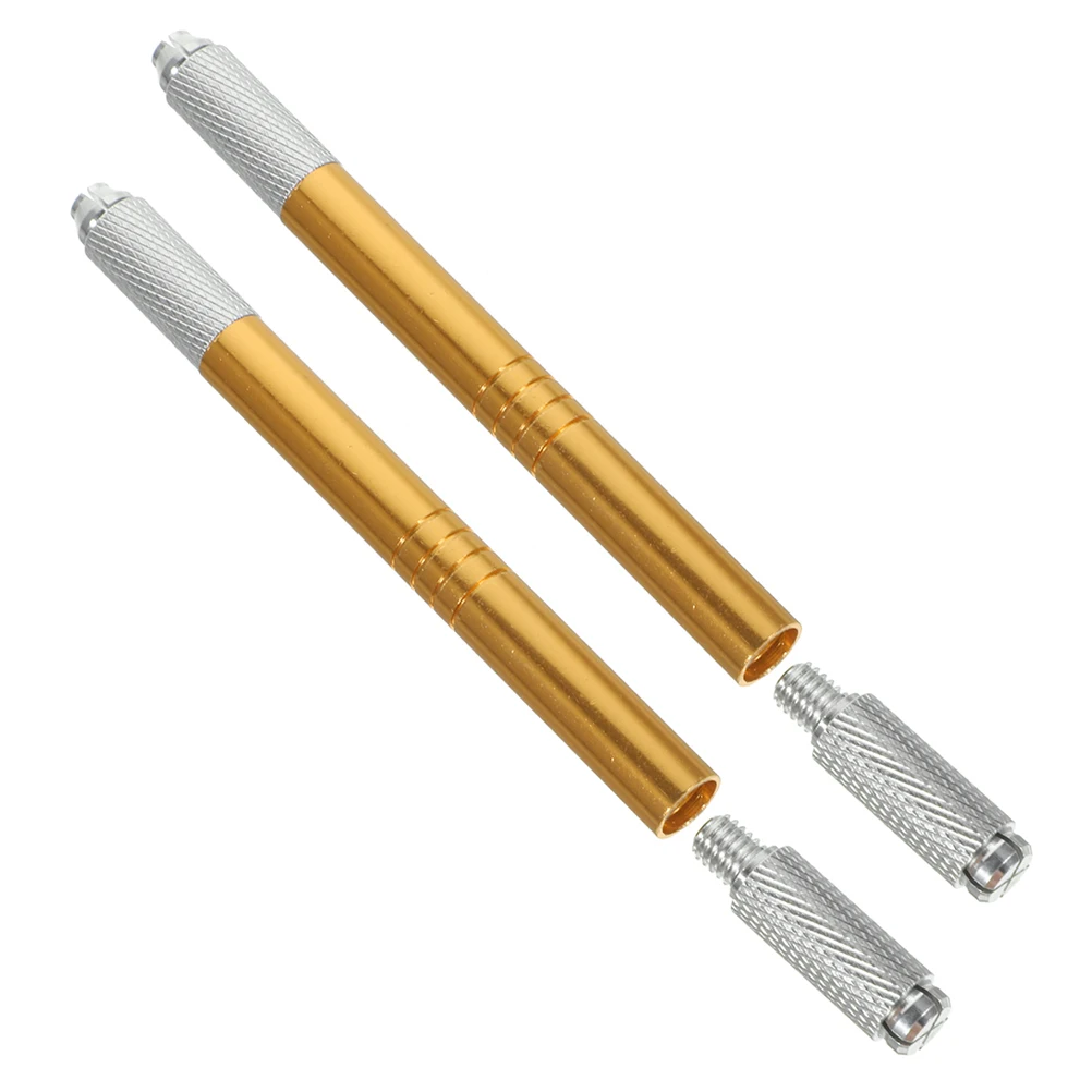 

2pcs Waterproof Microblading Pen Set Manual Eyebrow Tattooing Tool Golden Durable Longlasting For Sparse Brows Defining