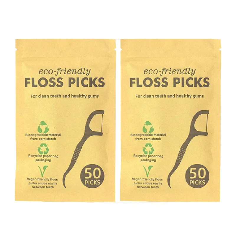 Palillos de hilo Dental de piezas, cepillos de dientes respetuosos con el medio ambiente, biodegradables, Limpieza de dientes PLA, 100