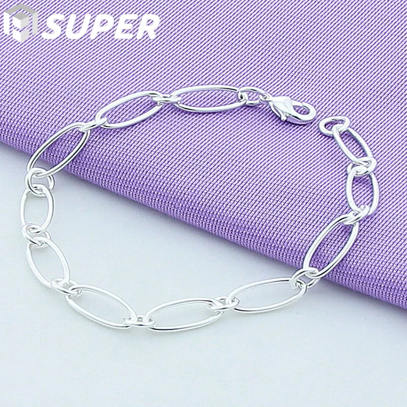 

925 Sterling Silver Simple Chain Bracelet For Woman Charm Wedding Engagement Party Fashion Jewelry