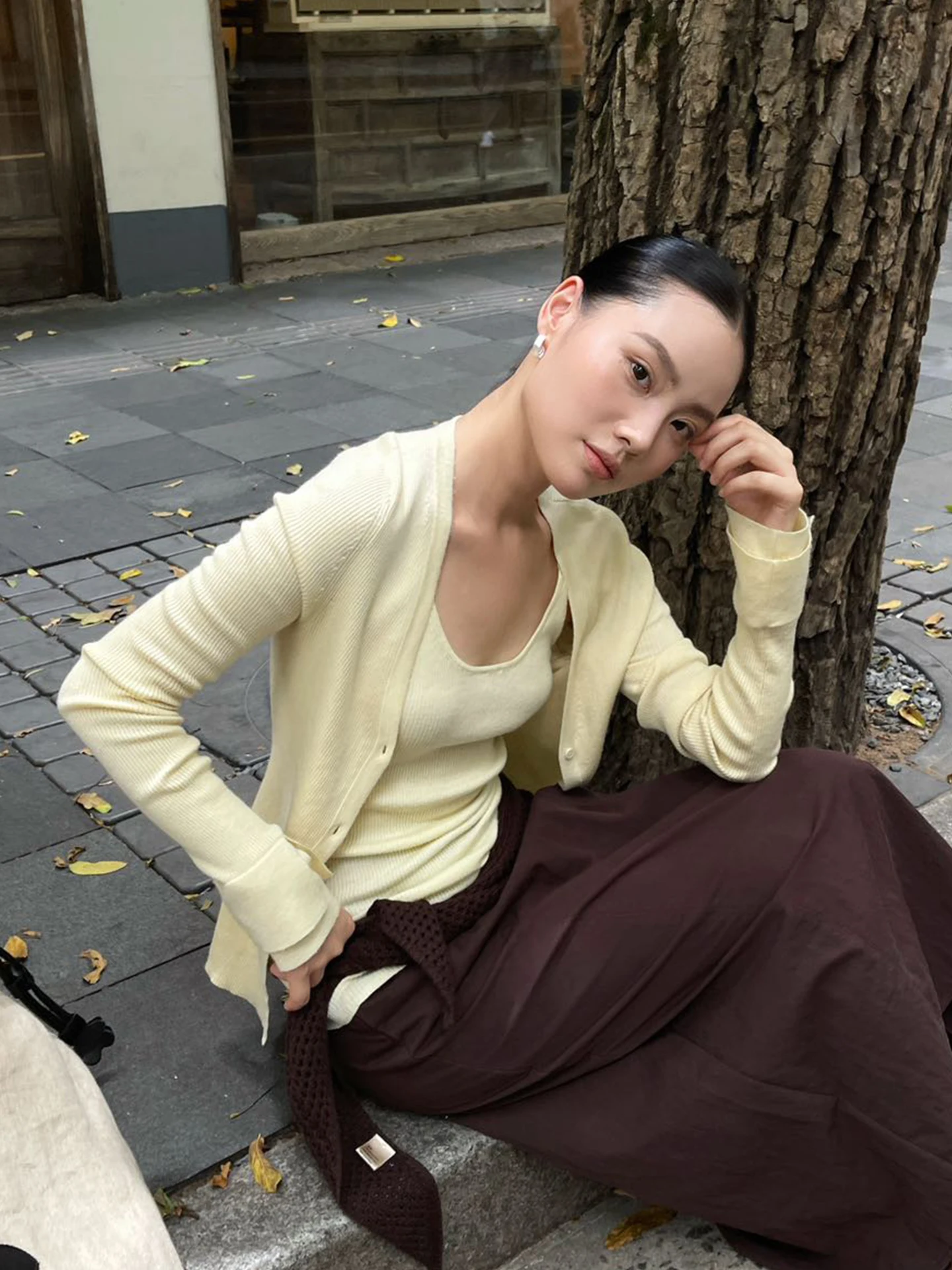 

PURIYH mat Pure Color Knitted Wrap Vest Long Sve Slim Fit Vest Top Outerwear for Women V-Ne Button Closure