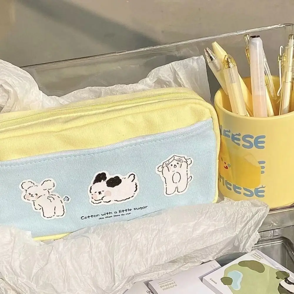 Cute Puppy Print Zipper Pencil Bag Multi-function Large-capacity Stationery Case Storage Bag Student School Supplies