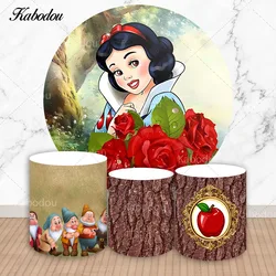 Snow White Photo Backdrop Girls Birthday Disney Princess And The Seven Dwarfs Round Photography Background Cylinder Covers