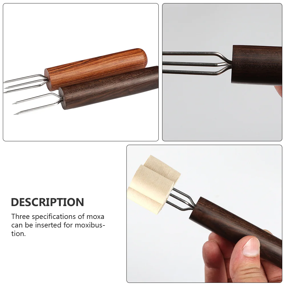 2 Pcs Moxibustion Fork Rosewood Durable Prong Moxa Roll Extender Moxibustion Extension Needle Massage Tools Relaxation