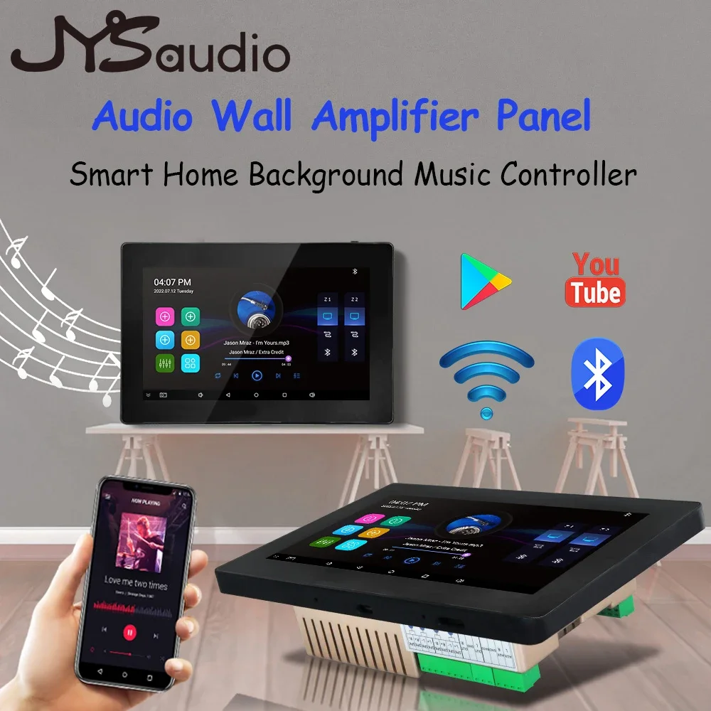 

Smart Wall Amplifier WiFi Bluetooth 7 inch Amp 8*25W Android Metal frame Music Panel Home Theater Sound System for Residential