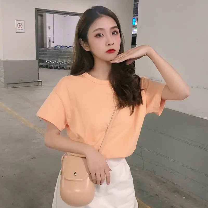 

New Korean Style Loose Solid Color Short-sleeved T-shirt Half-sleeved Pullover Top