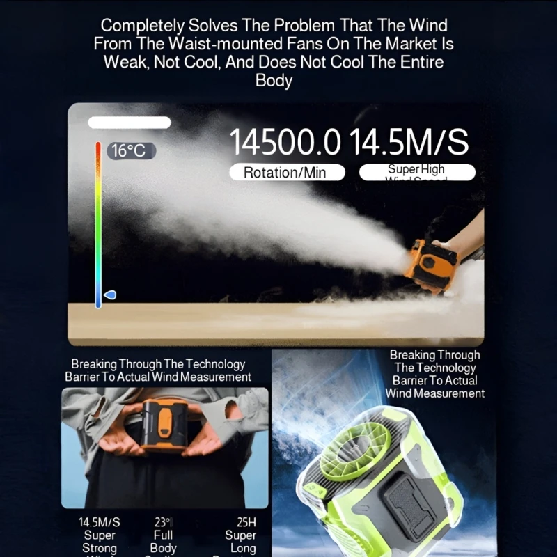 Refrigeration Waist Fan Electric Fan Hanging Cooling Down Digital Display Outdoor Site Hanging Fan Rechargeable Neck Hanging Fan