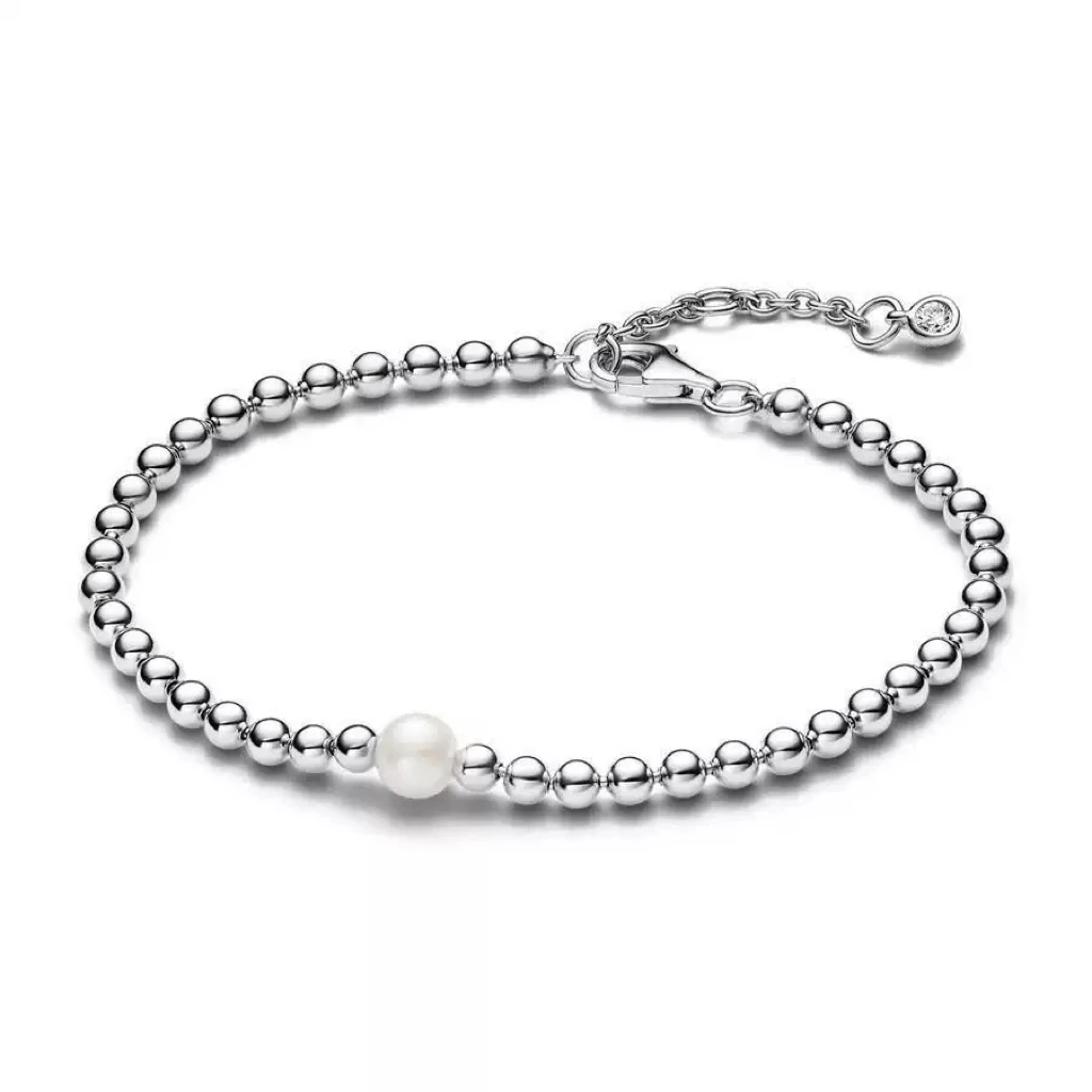 Klassisches Zirkon-Herz-Armband mit Schlangenkette aus S925 Reinsilber mit runden Perlen für Frauen, DIY-Schmuck, besonderes Geburtstagsgeschenk – Detail 5