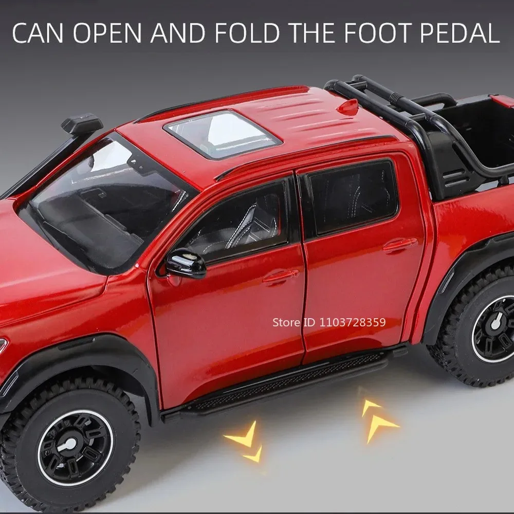 Modèle de ramassage GWM POER 1:24, voitures jouets en alliage moulé sous pression F150 RV, véhicule tout-terrain, son et lumière, portes ouvertes, cadeaux pour enfants