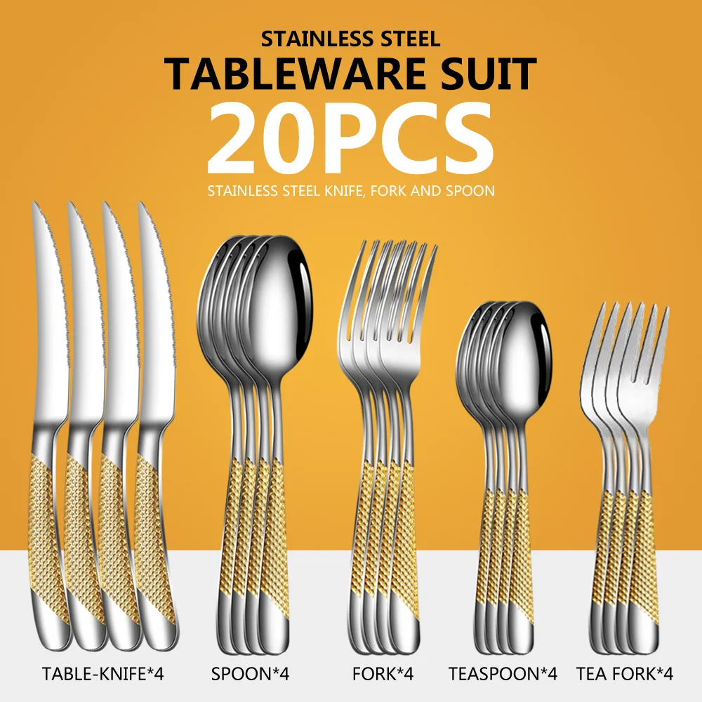 

Набор столовых приборов из нержавеющей стали для стейка, ножа, вилка, ложка, набор из 20 предметов, отель, ресторан, обеденная посуда в стиле вестерн, Star Diamond