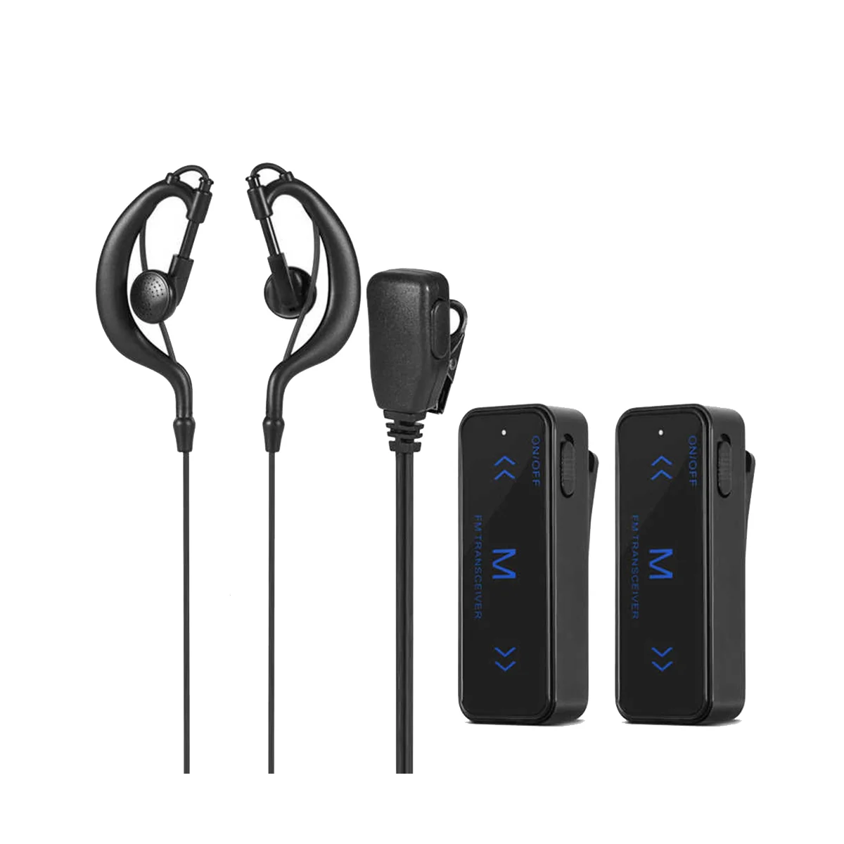 2Pcs Mini Walkie Talkie 400-470MHz 2-Way Radio 3W Transceiver Earpiece Headset Earmuff USB Powered