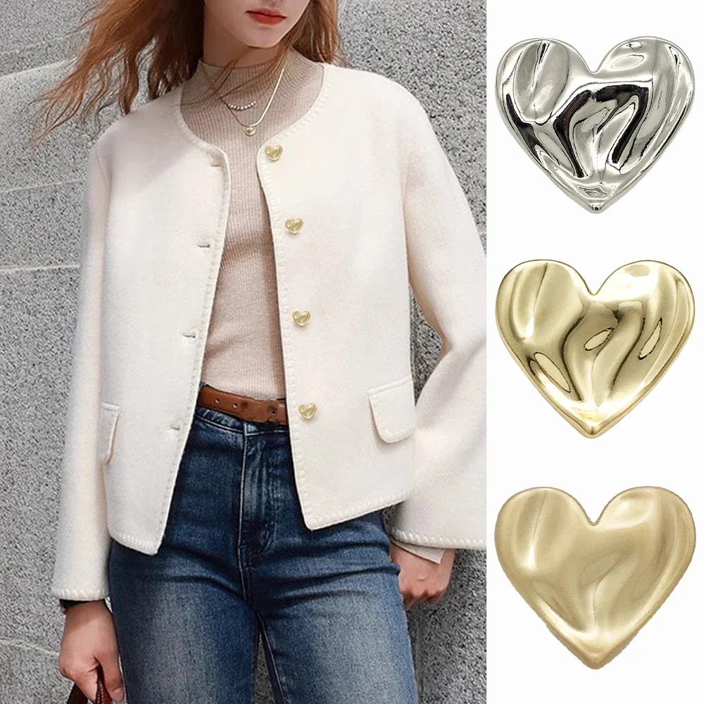 

10 шт. минималистичных металлических пуговиц в форме сердца, 18 мм и 23 мм, с волнистой текстурой, золотые/серебряные/песочно-золотые, для одежды и рукоделия