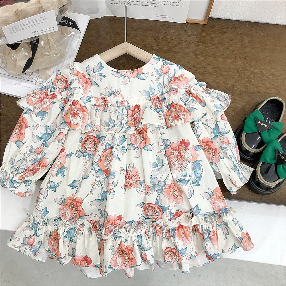 

Autumn Outfit New Floral Fungus Edge Flying Sleeve Lotus Leaf Swing Dress Fashionable and Stylish Princess Dress