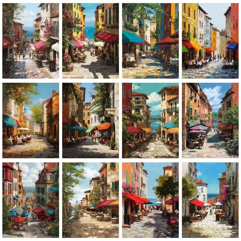 

GATYZTORY Coloring By Number Town Landscape Kits Painting By Number DIY Frame Modern Drawing On Canvas HandPainted Art Gift