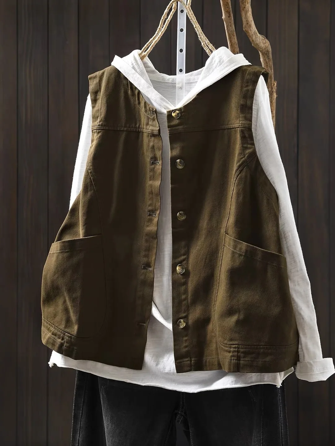 

Повседневный жилет-майка для многослойных образов, нейтральный, в стиле рабочей одежды, весна 2026, новинка, женская универсальная верхняя одежда из чистого хлопка