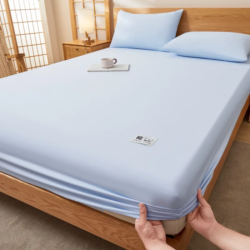 2025 new solid color simple Xinjiang long-staple cotton pure cotton fitted sheet three piece cotton mattress protective cove
