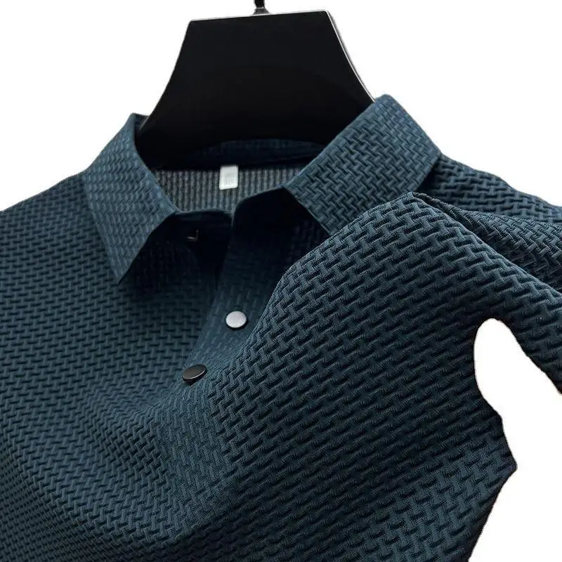 Camiseta de malla de seda fría para hombre, camisa transpirable de