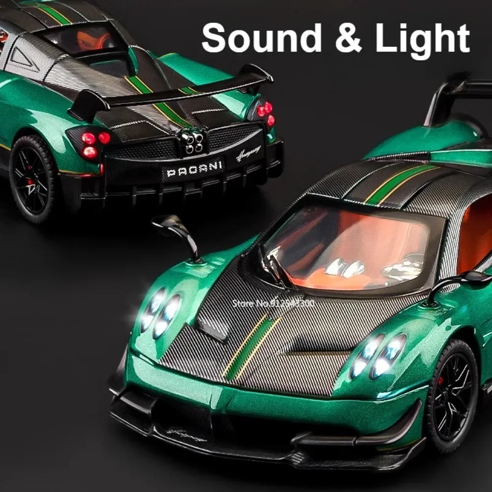 1:32 Scale Pagani Huayra BC Sports Car Model Toy Light Music Supercar Pull Back Gull Wing Doors Vehicle Models Kids Adult Gifts