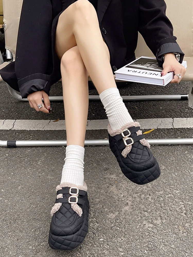 Shoes Woman 2023 Slippers Casual Fur Flip Flops Shallow Med On A Wedge Pantofle Platform Cover Toe Luxury Plush New PU Slides Fa