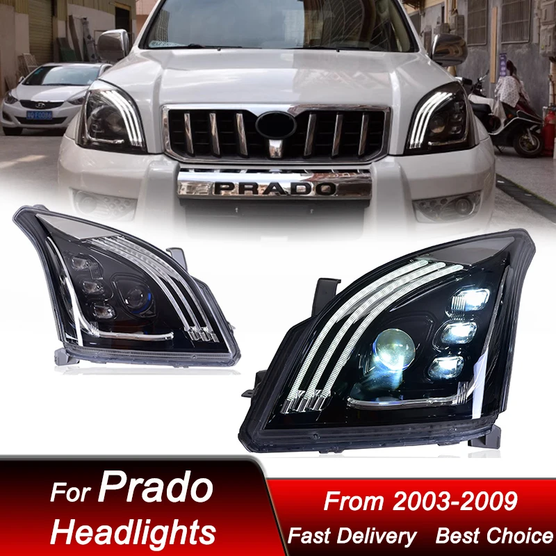 Car Led Headlights For Toyota Prado 2003-2009 to Maybach style full LED Headlamp Assembly Upgrade Projector Lens Accessories Kit