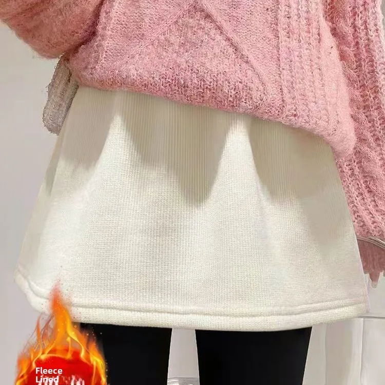 Thickened Corduroy Women's Hoodie Base Layer Winter Inner Wear Overlap Design Hip Covering Curtain Korean Style High Waist A-...