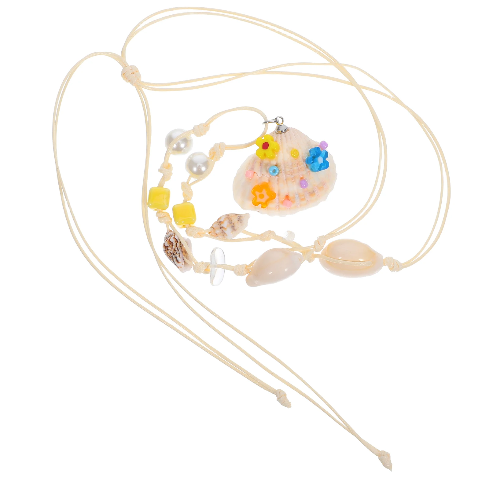 

Shell Necklace Women Conch Pendant Durable Wax Cord Unique Coastal Length Complements Various Face Shapes