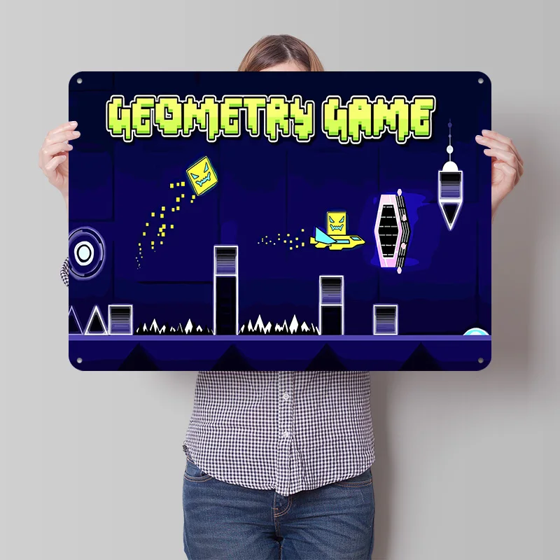 Geometry Game With Angry Cubes Metal Poster Perfect Gift for Fans Lovers Customized Wall Art Metal Sign for Wand Deko Room Decor