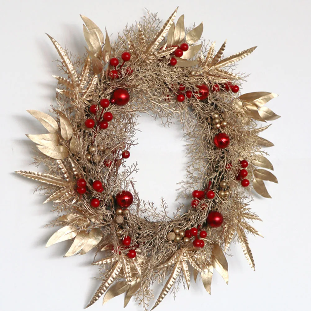 

1pc Simulated Berry Decor Christmas Wreath Golden Hanging Garland For Door Wall Home Wedding Party Decorative Prop