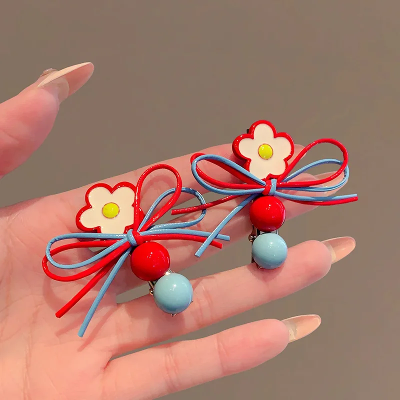 

Lovely Flower Bow Hairpins For Girls Colorful Ribbon Barrettes Sweet Cartoon Style Hair Accessories For Kids Teens Daily Wear