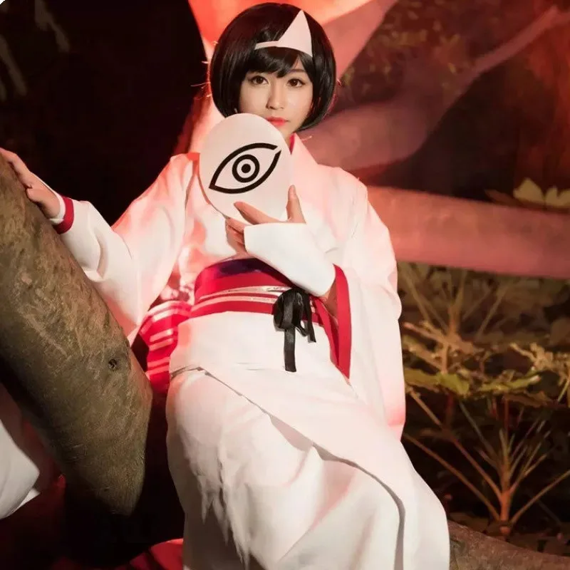 DY2025 애니메이션 노라가미 가난의 신 노라 화이트 기모노 + 벨트 + 헤드웨어 + 리본 + 핸드밴드 유카타 코스프레 의상 블랙 밥 숏