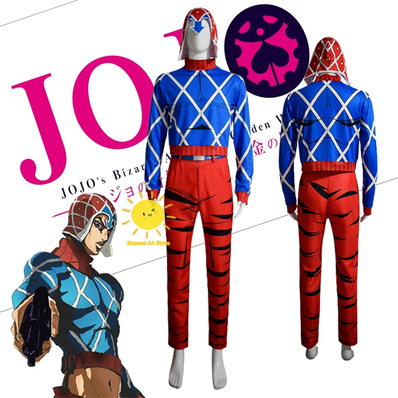 Disfraz de JoJo's Bizarre Adventure para hombres adultos, traje de Anime Guido Mista, sombrero de fiesta de carnaval, viento dorado