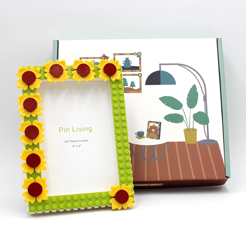 Pinliving DIY Sunflower Colouful Building Blocks Photo Frame, Picture Frame For Home Decoration,Family activity  Birthday Gifts