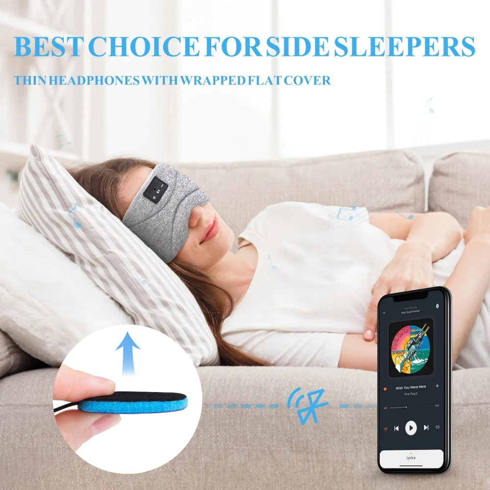 3D Soft Sleep Eye Mask Headsets Travel Sleeping Headphones for Side Sleeper Eyeshade Cover Eye Patch Wireless Music Earphone