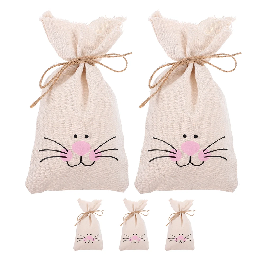 

5pcs Rabbit Drawstring Burlap Easter Party Linen Drawstring Bags Favor Bags ies Gifts Storage Reusable