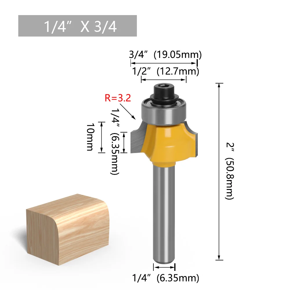 LAVIE 1 Stück 1/4" & 6 mm Schaft Rundfräser-Set, Hartmetallklinge zum Abrunden von Kanten, 8 Größen R3.2-7.96 für Holzbearbeitung – Detail 11