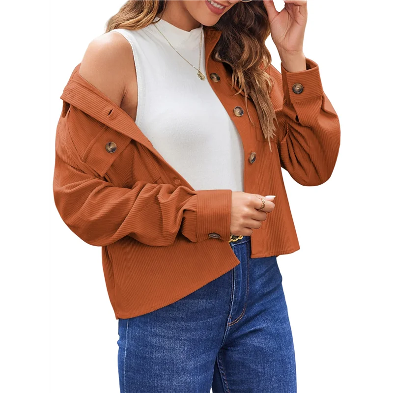 

FX-Женские модные укороченные кайданы, вельветовые укороченные куртки на пуговицах, топы, рубашки с длинными рукавами, модные 2025