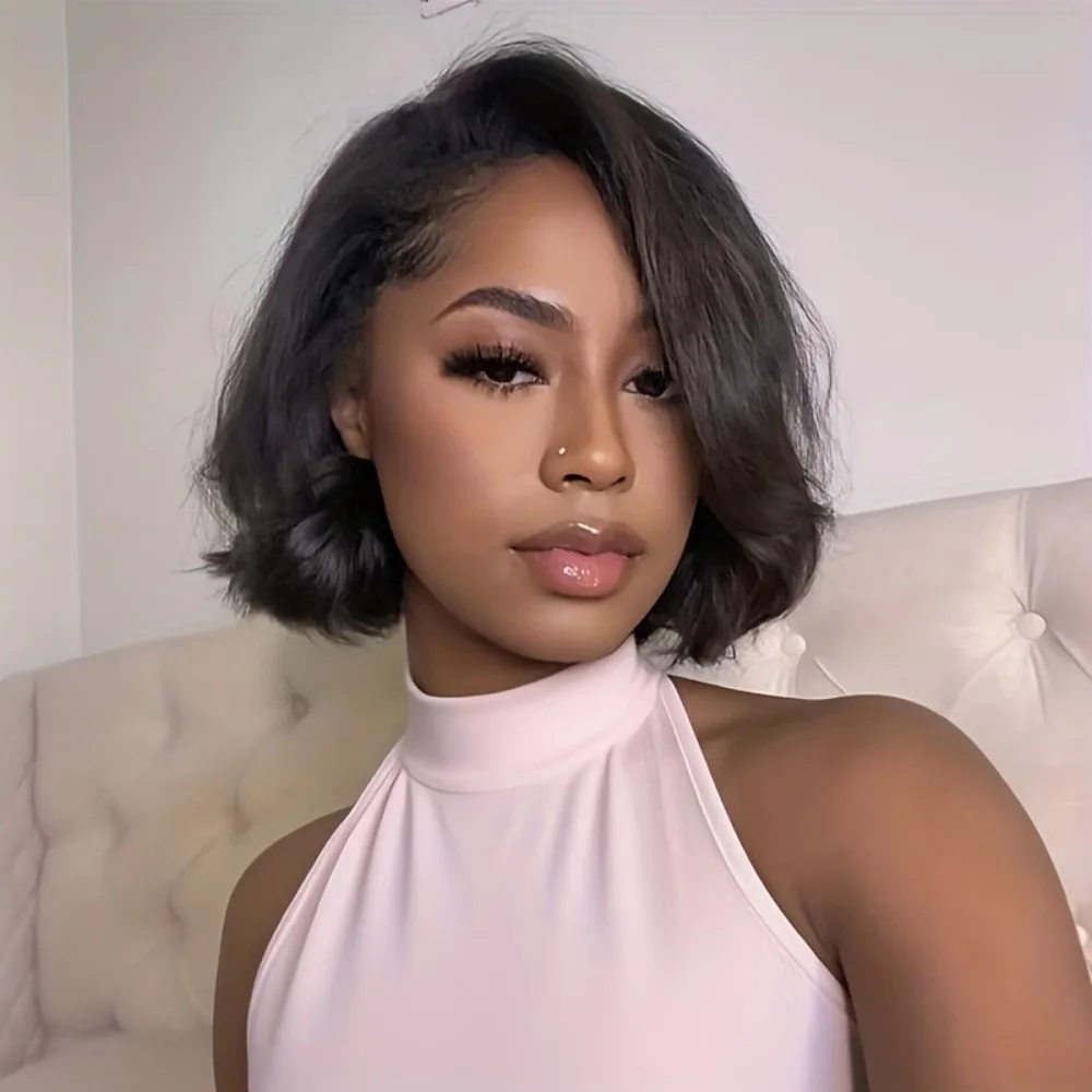 

Элегантный парик из человеческих волос | Прозрачная кружевная передняя часть 13x4, плотность 150%, 6 дюймов, прямые волосы, сетчатая шапочка розового цвета