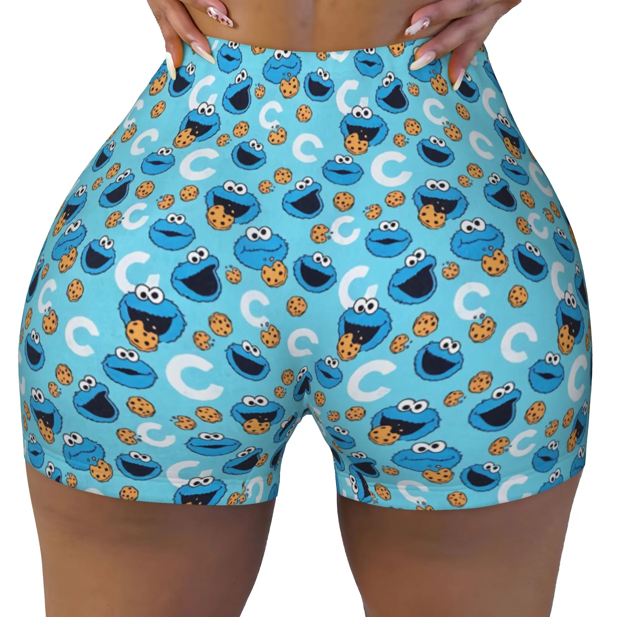 Custom Cookies Anime Monsters Volleyball Biker Workout Shorts Women Elmo Manga Gym Athletic Yoga Shorts