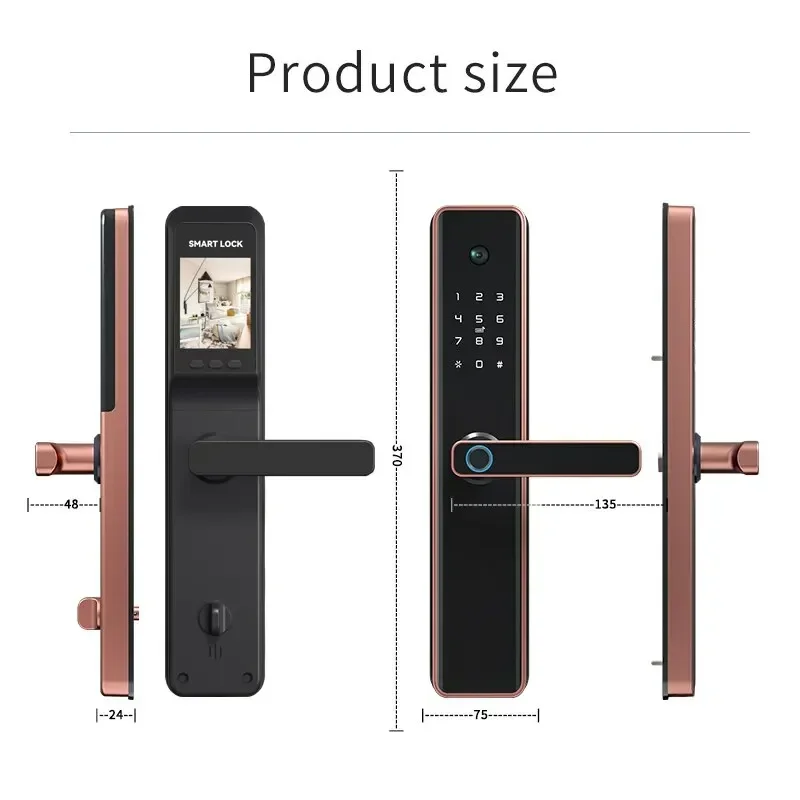 Eletrônico Keyless Digital Door Lock, Cartão Chave com senha, TTlock impressão digital, Tuya Smart Door Lock com câmera