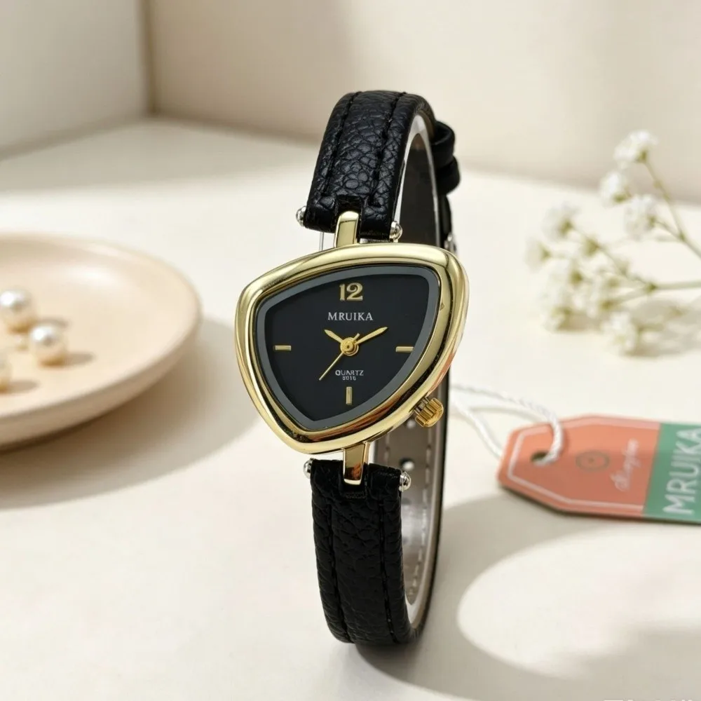 Quartz Movement Irregular Triangle Watch Leather Strap Waterproof Women's Quartz Watch Small Dial Asymmetrical