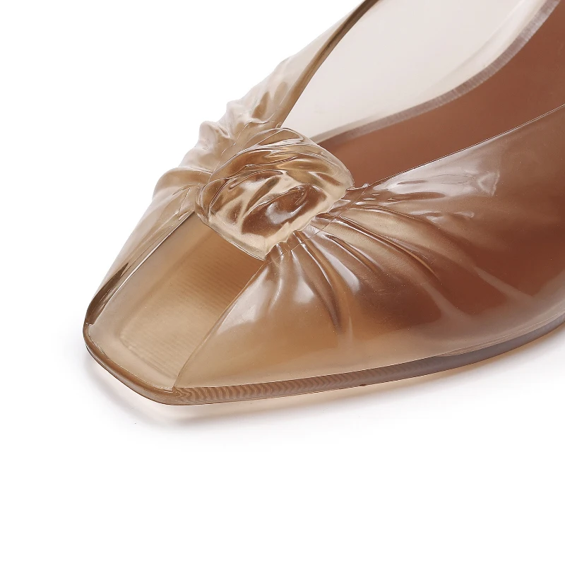 Sandalias de tacón bajo estilo francés, modernas, con brillantina, tipo gelatina, con punta abierta, para la playa y eve