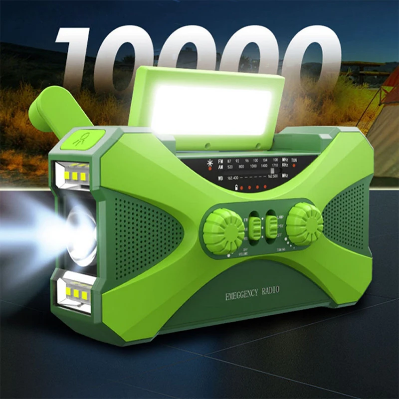 

USB Solar Panel 10000mAh Portable Power Bank NOAA Weather Radio AM Speaker Perfect Gift Music Lovers Flashlight Solar Powerbank