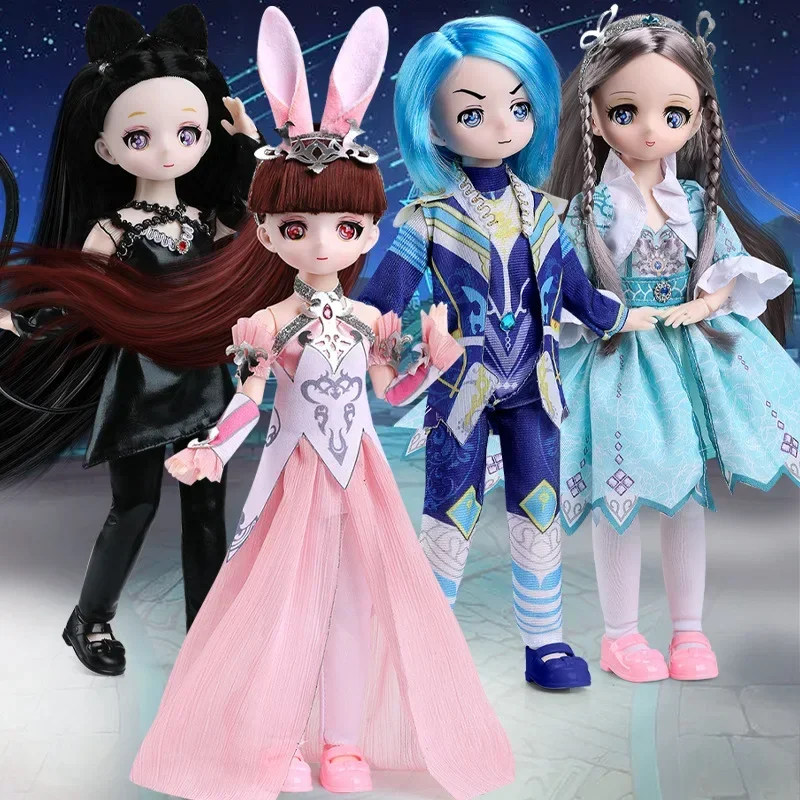 30cm Bjd Doll 3D Simulation Eyes Comic Face and Clothes Suit Multiple Movable Joints Girl DIY Dress Up Toy Birthday Gift