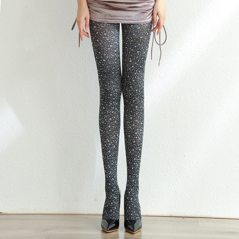 

Fashion Small Floral Patterns Women's Pantyhose Mosaic Style Elastic Slim Grey Hottie Sexy Tights