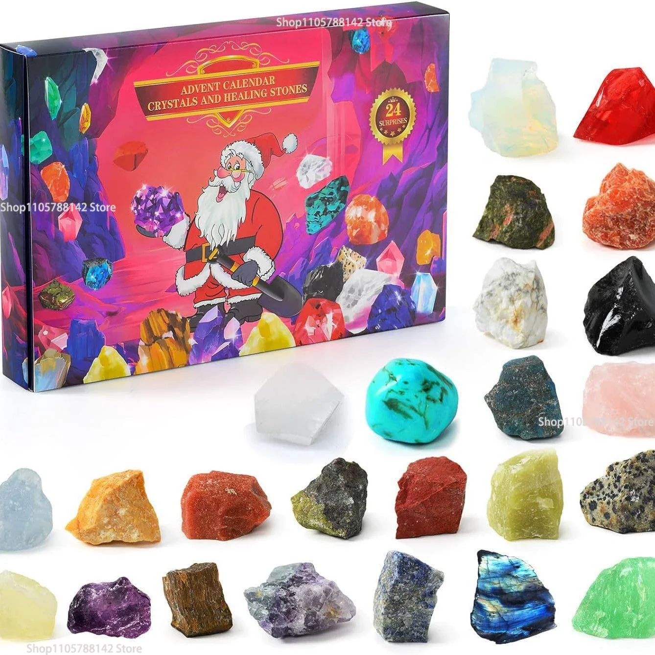 Crystal Advent Calendar 2026, 24 Natural Gemstones&Healing Stones Advent Calendar with Gemstone Christmas Countdown Gift