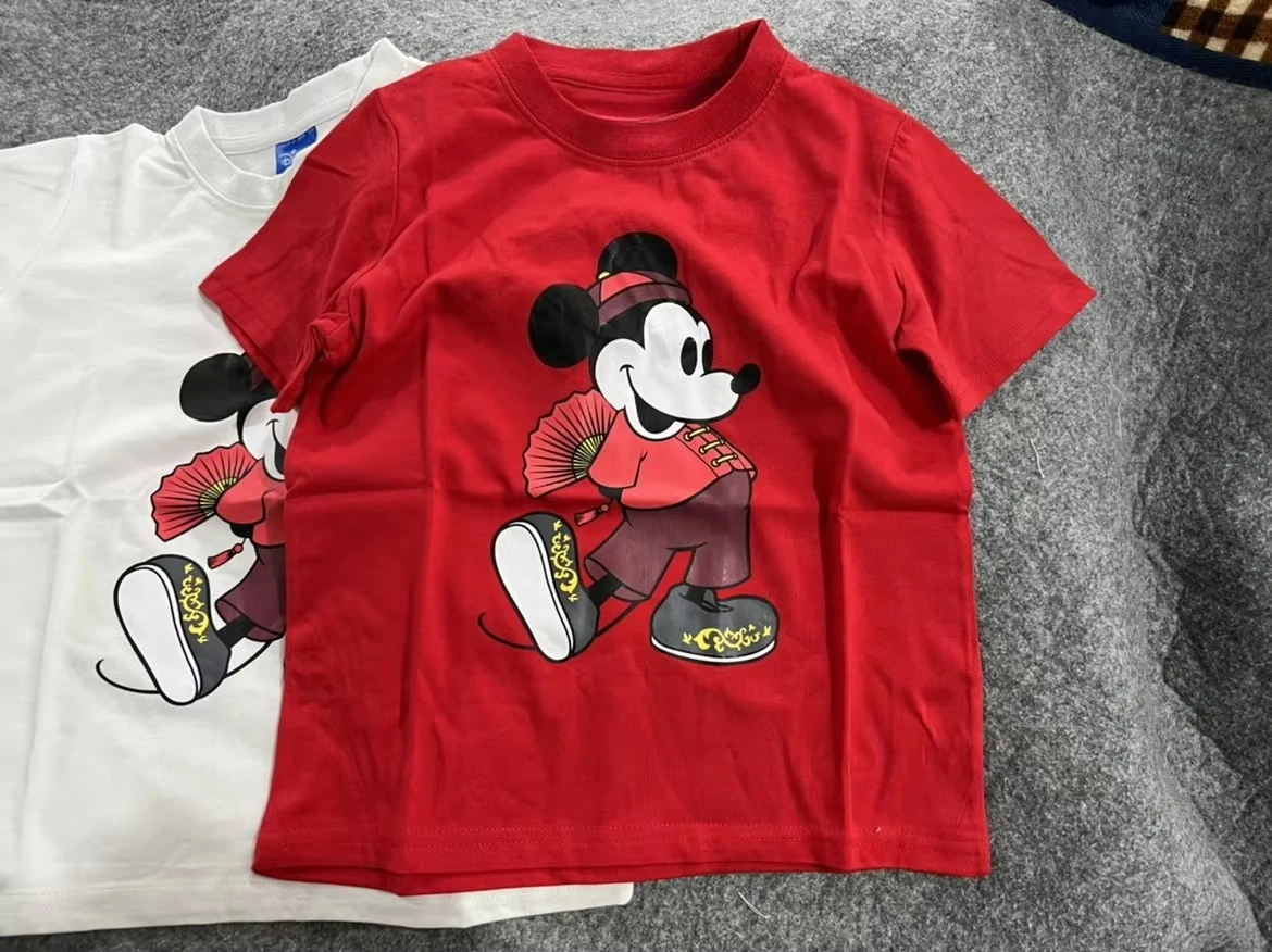 2025 Autumn New Disney Boys and Girls Short Sleeve T-Shirt Cartoon Men's and Women's Street Casual Fashion Top Outdoor Sports