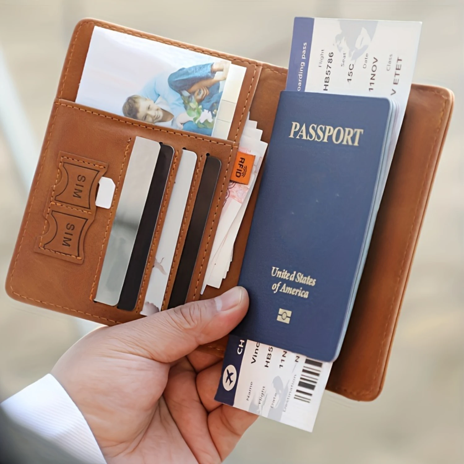 1pc PU Leather Passport Holder Luggage Tag Set - Travel Wallet for Men and Women - Protect Your Documents in Style!