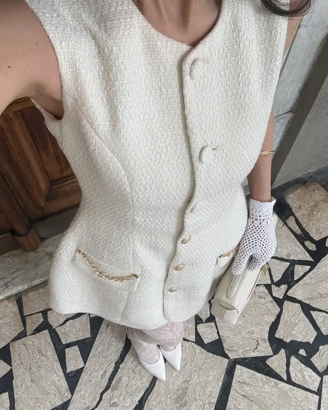 فستان أنيق بخصر من التويد للنساء بدون أكمام ورقبة مستديرة وصدر واحد على شكل حرف a فساتين نسائية جديدة يومية غير رسمية #3