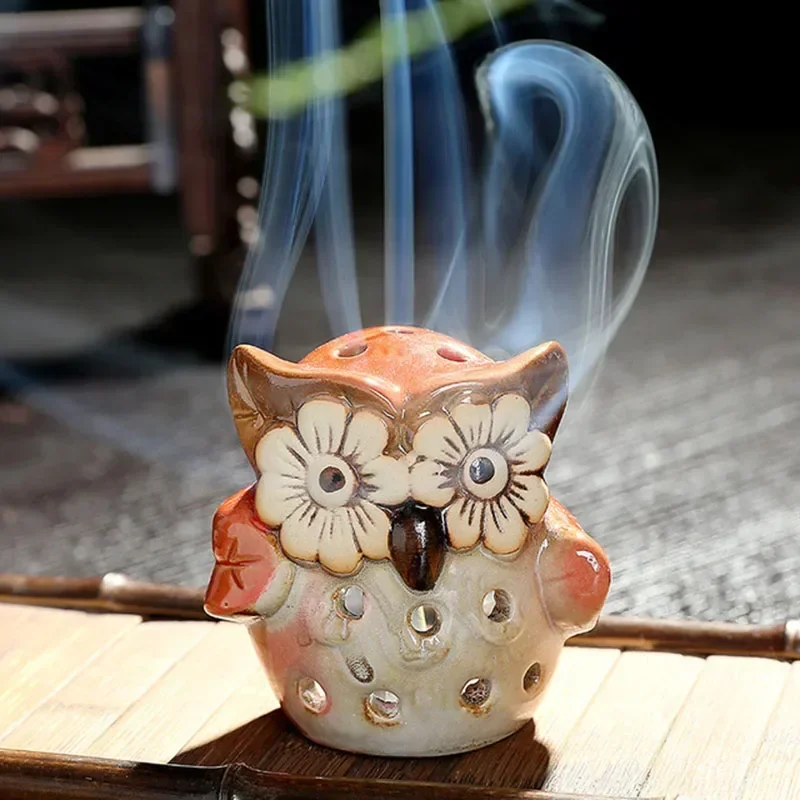 Hollow Owl Aroma Burner Ceramic Backflow Incense Burner Incense Holder Home Decoration Coil Censer Bronze Air Vaporizer