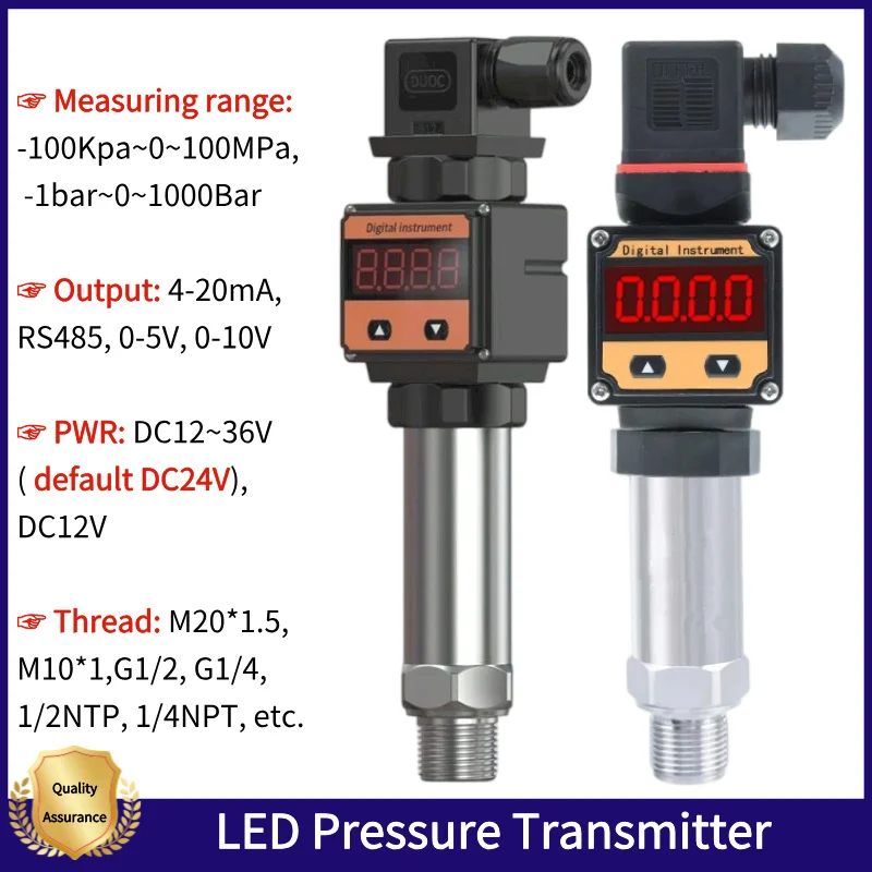 

LED Digital Display Hydraulic Pressure Transmitter 4-20mA RS485 Water Fuel Gas Level Pressure Sensor Absolute Vacuum Gauge Meter